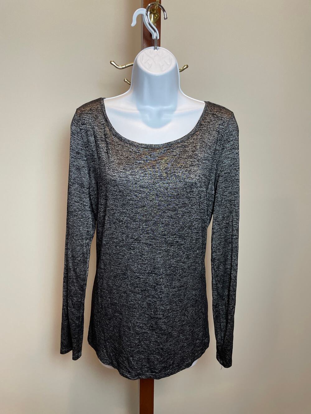 White House Black Market Size XL Charcoal Gray Long Sleeve Jersey Knit Top
